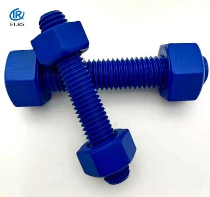 पॉलीटेट्राफ्लुओरोएथिलीन कोटेड स्टील स्टड बोल्ट्स PTFE डबल एंडेड थ्रेडेड बोल्ट विद नट्स